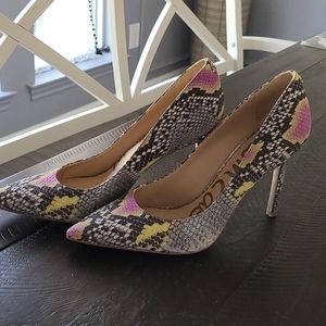 Sam Edelman Hazel Lilac Yellow Snake Print Leather Stiletto Pointed Pump 8.5